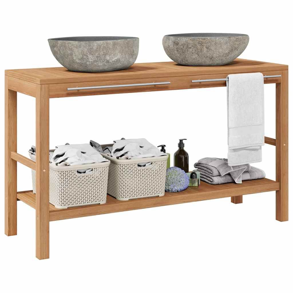 Mobile Bagno in Massello di Teak con Lavabi in Pietra di Fiume vidaXL