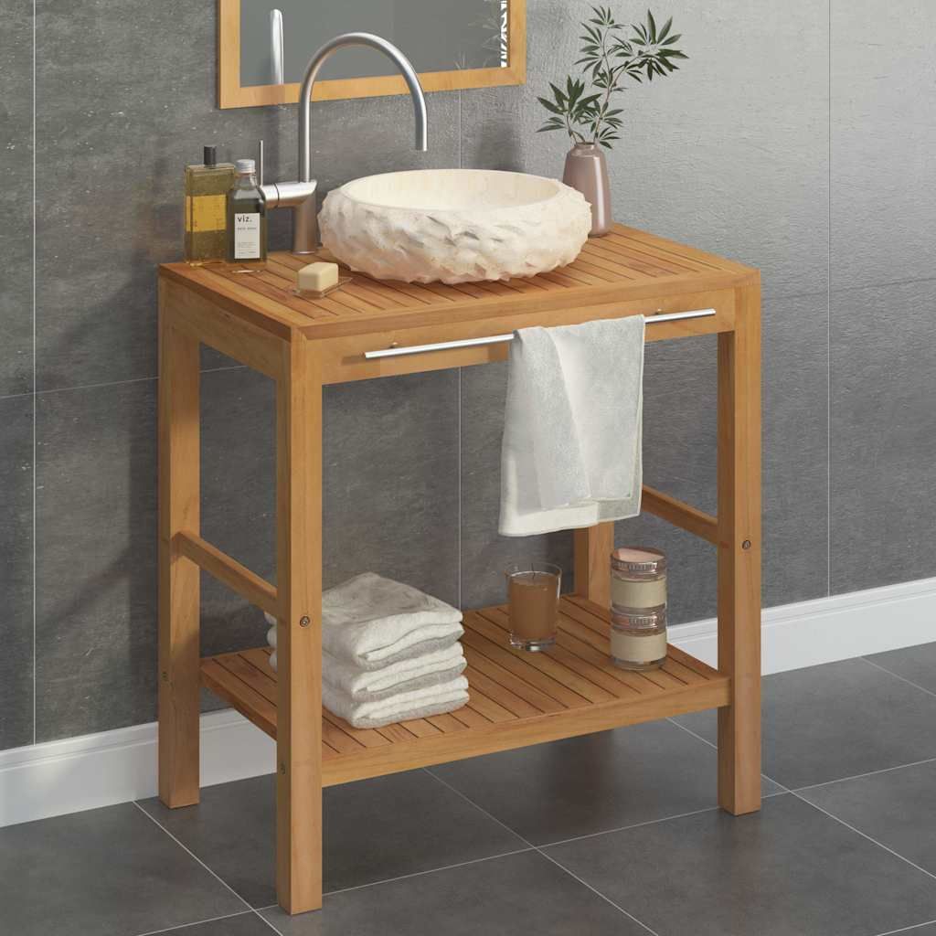 Armadietto da Bagno in Legno di Teak con Lavabo in Marmo Crema vidaXL