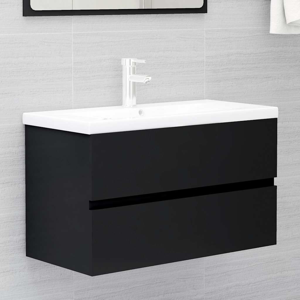 Mobile con Lavabo Integrato Nero in Legno Multistrato vidaXL
