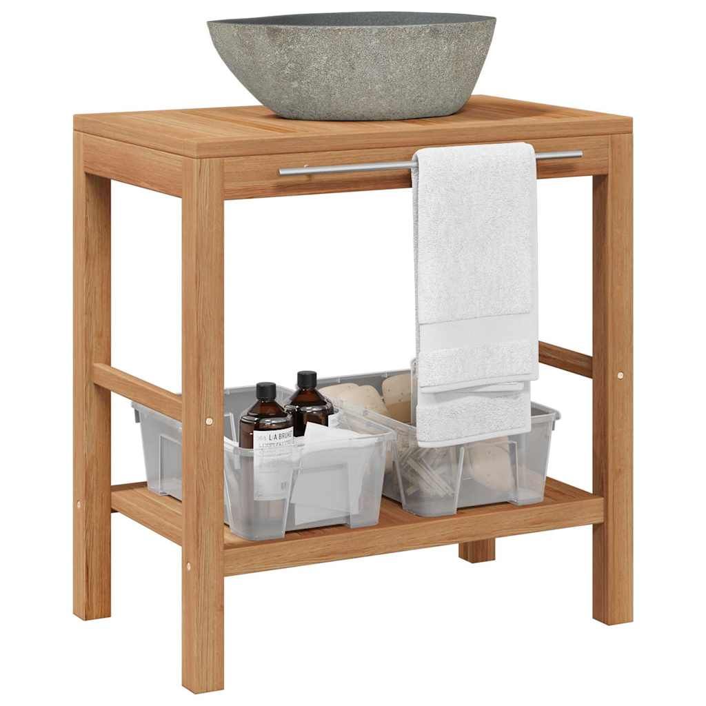 Mobile Bagno in Massello di Teak con Lavabo in Pietra di Fiume vidaXL