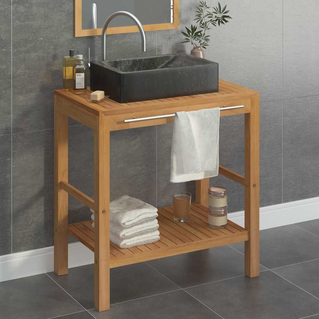 Armadietto da Bagno in Legno di Teak con Lavabo in Marmo Nero vidaXL