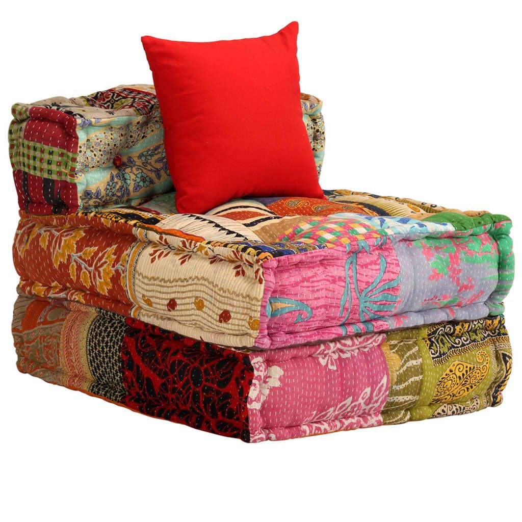 Pouf Modulare a 3 Posti in Tessuto Patchwork vidaXL