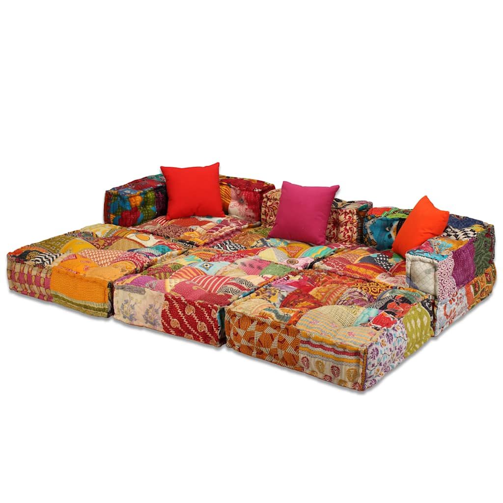 Pouf Modulare a 3 Posti in Tessuto Patchwork vidaXL