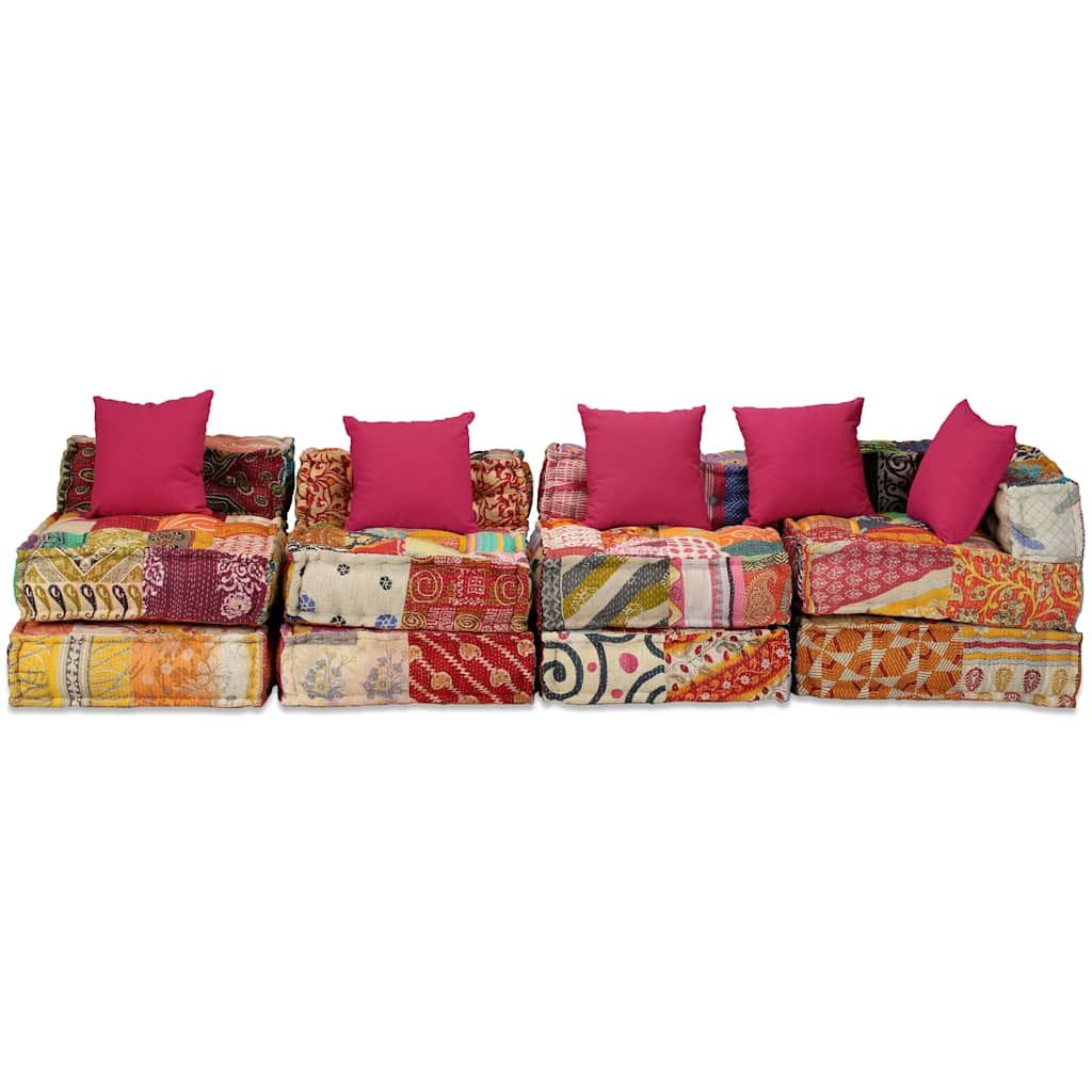 Pouf Modulare a 4 Posti in Tessuto Patchwork vidaXL