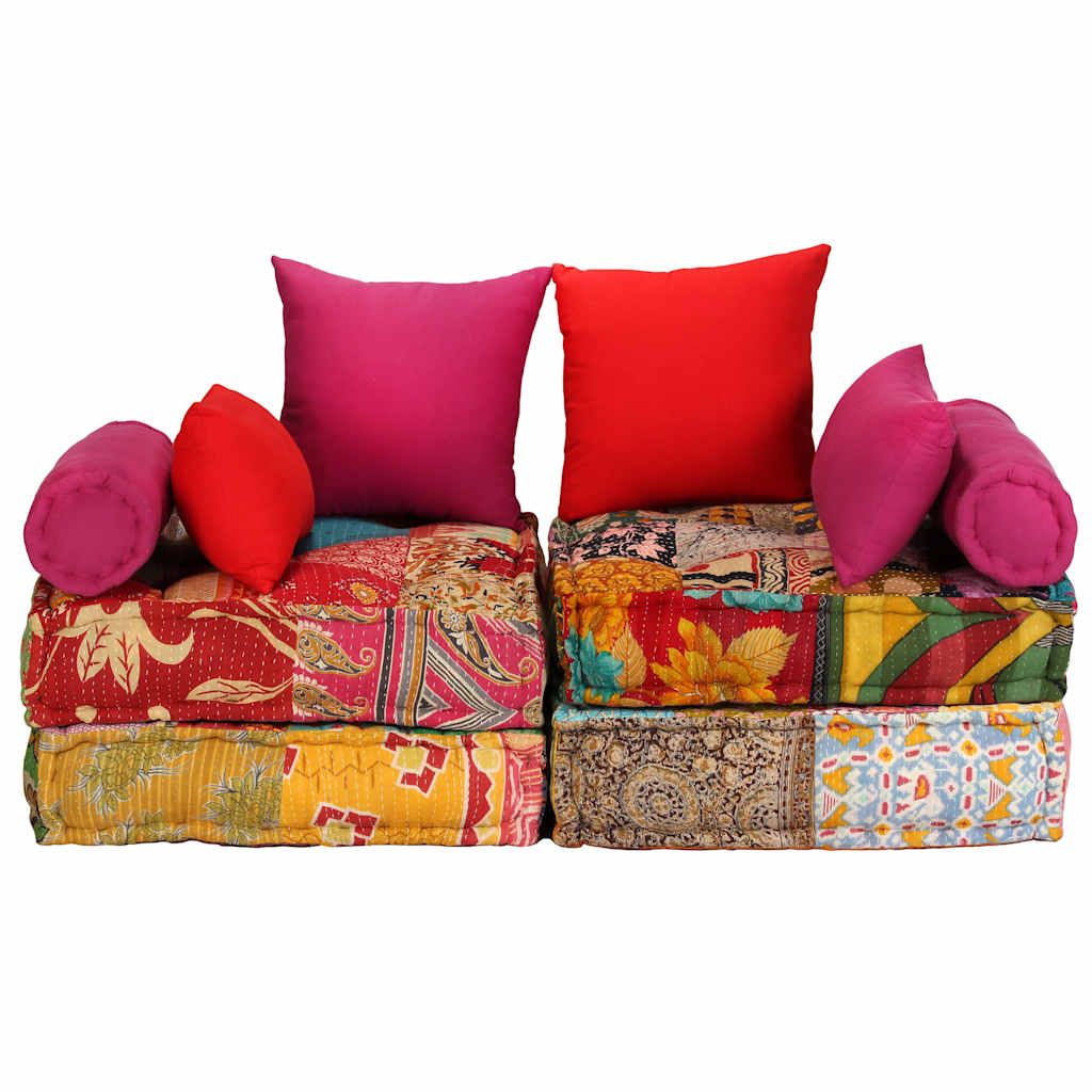 Pouf Modulare a 2 Posti in Tessuto Patchwork vidaXL