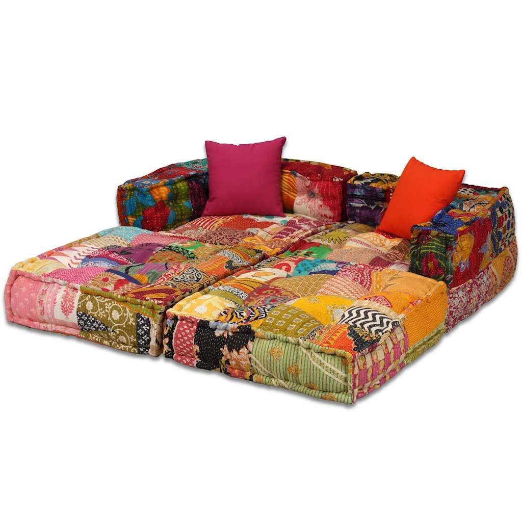 Pouf Modulare a 2 Posti in Tessuto Patchwork vidaXL