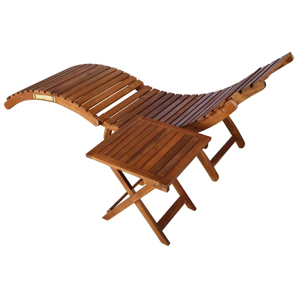 Sdraio da Giardino con Cuscino e Tavolo in Massello di Acacia vidaXL