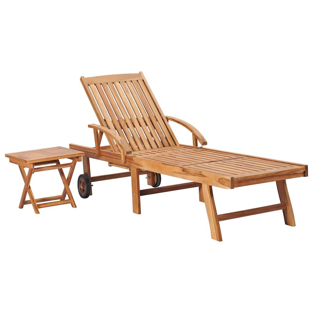 Lettino Prendisole con Tavolo e Cuscino in Massello di Teak vidaXL