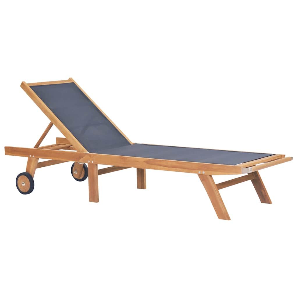 Lettini Pieghevoli con Ruote 2 pz in Massello di Teak Textilene vidaXL