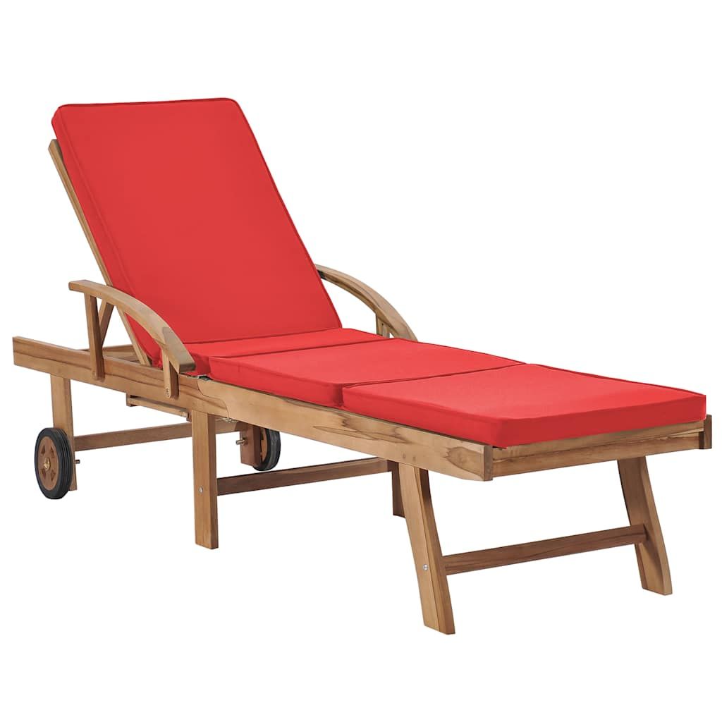 Lettini Prendisole con Cuscini 2 pz in Legno di Teak Rosso vidaXL