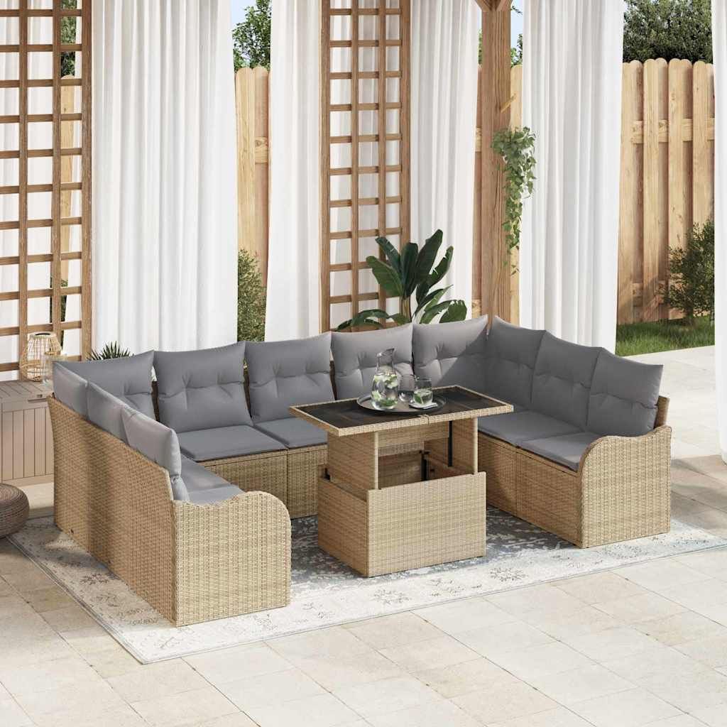 Set Divano da Giardino 10 pcs Beige Rattan in Polipropilene vidaXL