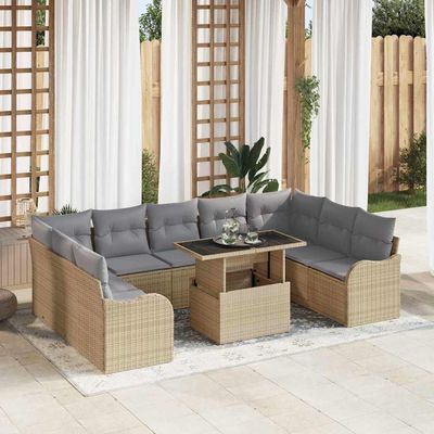 Set Divano da Giardino 10 pcs Beige Rattan in Polipropilene vidaXL