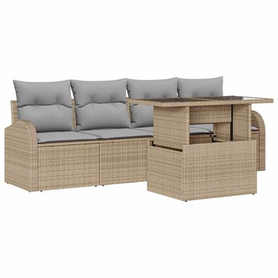 Set Divano da Giardino 5 pcs Beige Rattan in Polipropilene vidaXL