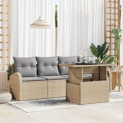 Set Divano da Giardino 5 pcs Beige Rattan in Polipropilene vidaXL