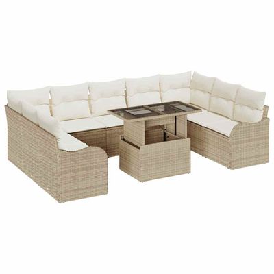 Set Divano da Giardino 10 pcs Beige Rattan in Polipropilene vidaXL