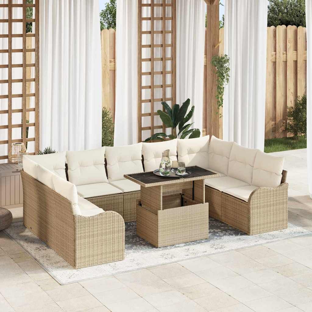 Set Divano da Giardino 10 pcs Beige Rattan in Polipropilene vidaXL