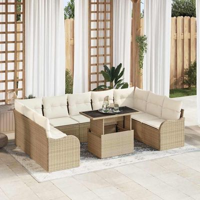 Set Divano da Giardino 10 pcs Beige Rattan in Polipropilene vidaXL