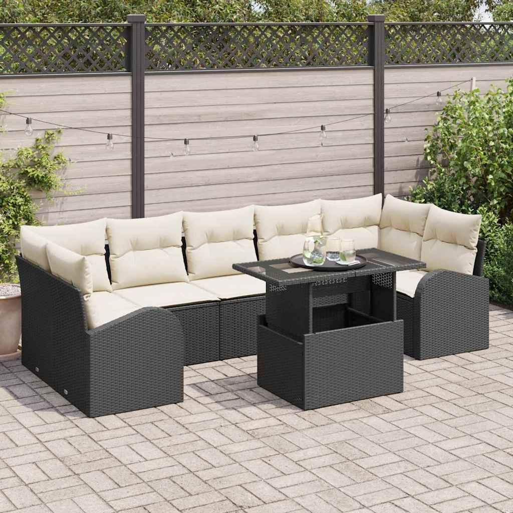 Set Divano da Giardino 8 pcs Nero Rattan in Polipropilene vidaXL