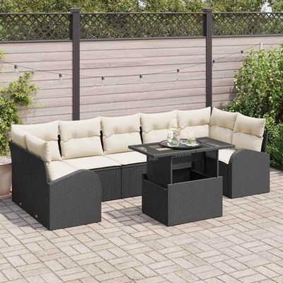 Set Divano da Giardino 8 pcs Nero Rattan in Polipropilene vidaXL
