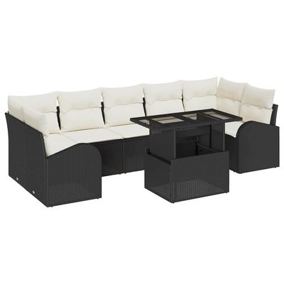 Set Divano da Giardino 8 pcs Nero Rattan in Polipropilene vidaXL