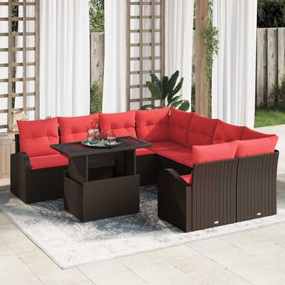 Set Divano da Giardino 9 pcs Marrone Rattan in Polipropilene vidaXL