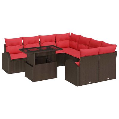 Set Divano da Giardino 9 pcs Marrone Rattan in Polipropilene vidaXL