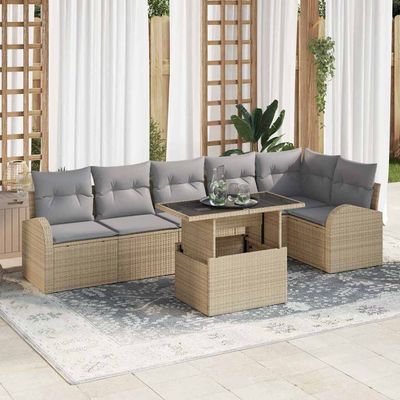 Set Divano da Giardino con cuscino 7 pcs Beige Poly Rattan vidaXL