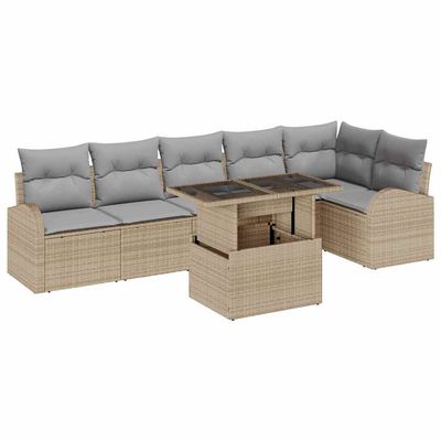 Set Divano da Giardino con cuscino 7 pcs Beige Poly Rattan vidaXL