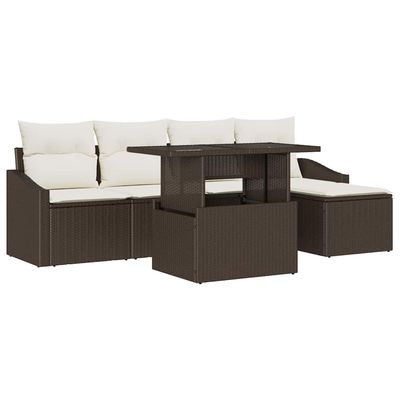 Set Divano da Giardino 6 pcs Marrone e Crema polyrattan vidaXL