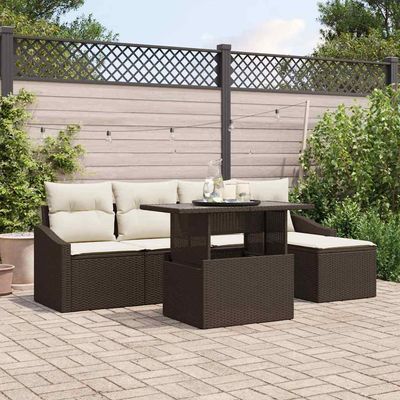 Set Divano da Giardino 6 pcs Marrone e Crema polyrattan vidaXL