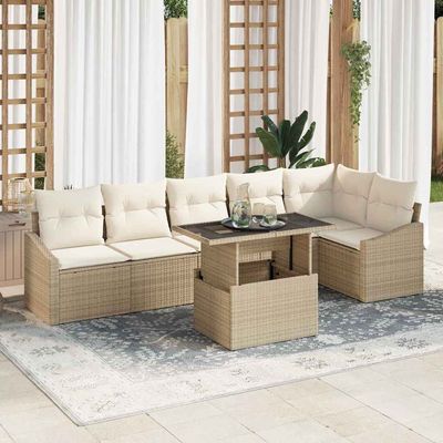 Set Divano da Giardino con cuscino 7 pcs Beige e Crema vidaXL