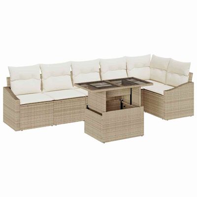 Set Divano da Giardino con cuscino 7 pcs Beige e Crema vidaXL