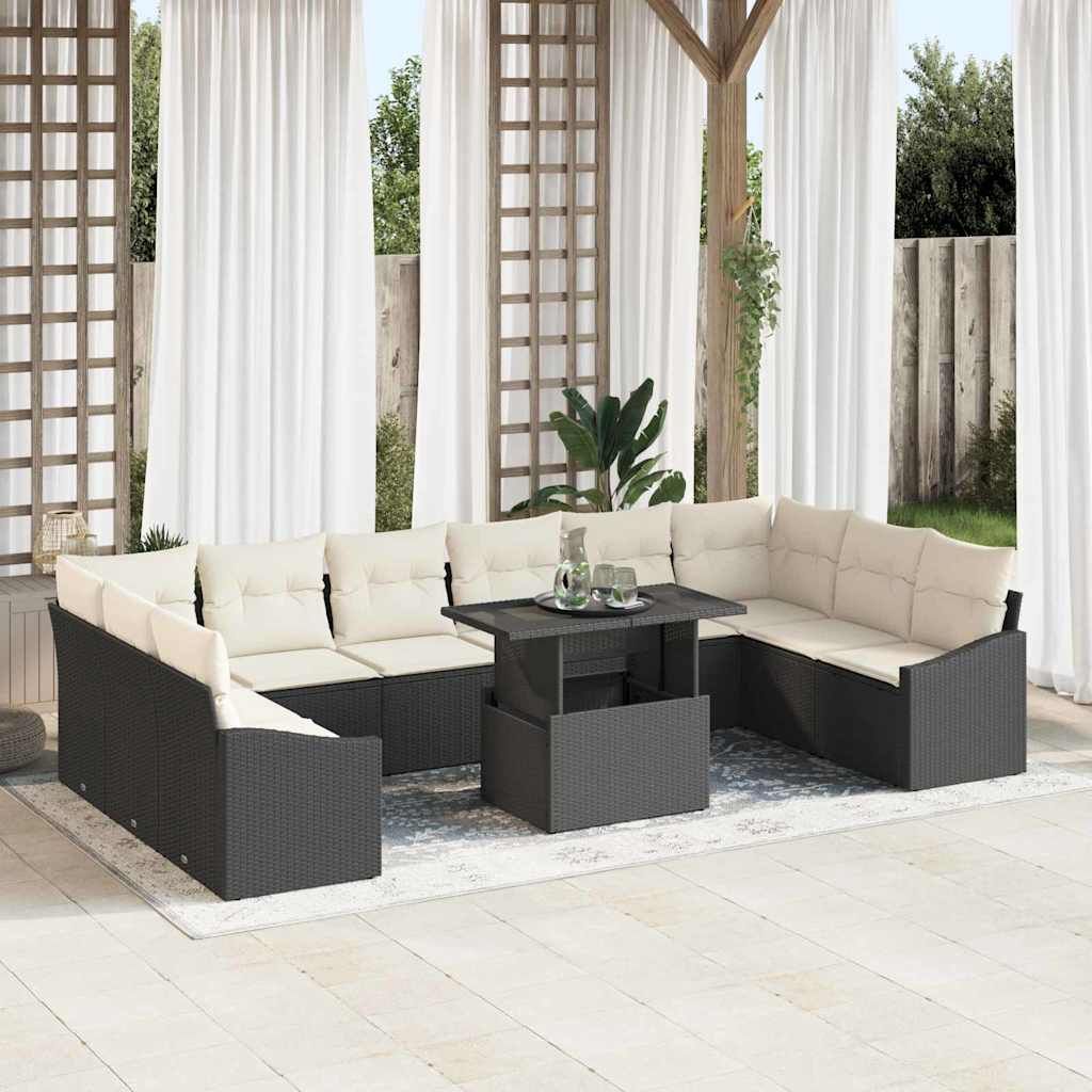 Set Divano da Giardino con cuscino 11 pcs Nero e Crema vidaXL
