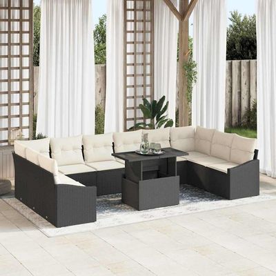 Set Divano da Giardino con cuscino 11 pcs Nero e Crema vidaXL