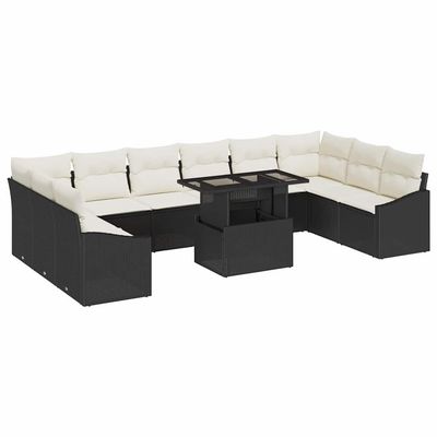 Set Divano da Giardino con cuscino 11 pcs Nero e Crema vidaXL