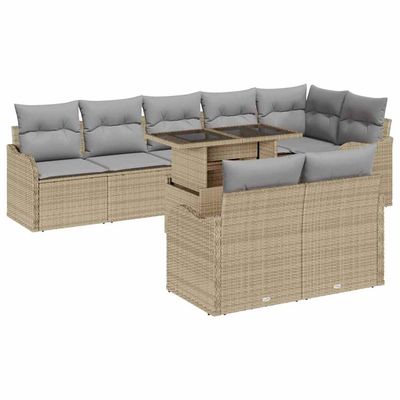 Set Divano da Giardino 9 pcs Beige Rattan in Polipropilene vidaXL