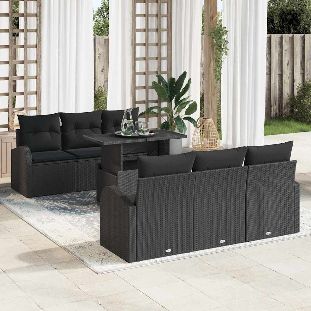 Set Divano da Giardino 7 pcs Nero Rattan in Polipropilene vidaXL