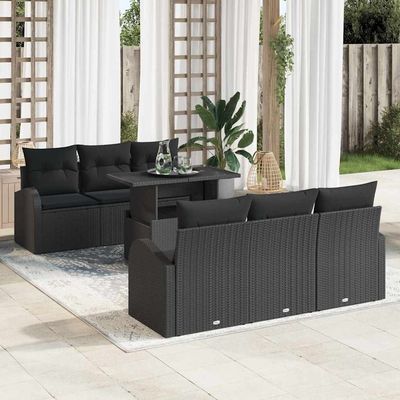 Set Divano da Giardino 7 pcs Nero Rattan in Polipropilene vidaXL