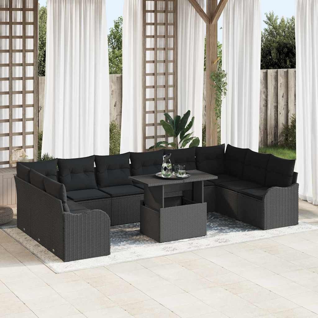 Set Divano da Giardino 11 pcs Nero Rattan in Polipropilene vidaXL