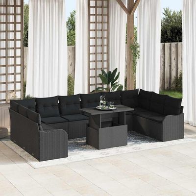 Set Divano da Giardino 11 pcs Nero Rattan in Polipropilene vidaXL Set Divano da Giardino 11 pcs Nero Rattan in Polipropilene vidaXL