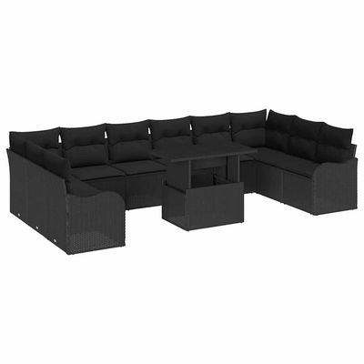 Set Divano da Giardino 11 pcs Nero Rattan in Polipropilene vidaXL
