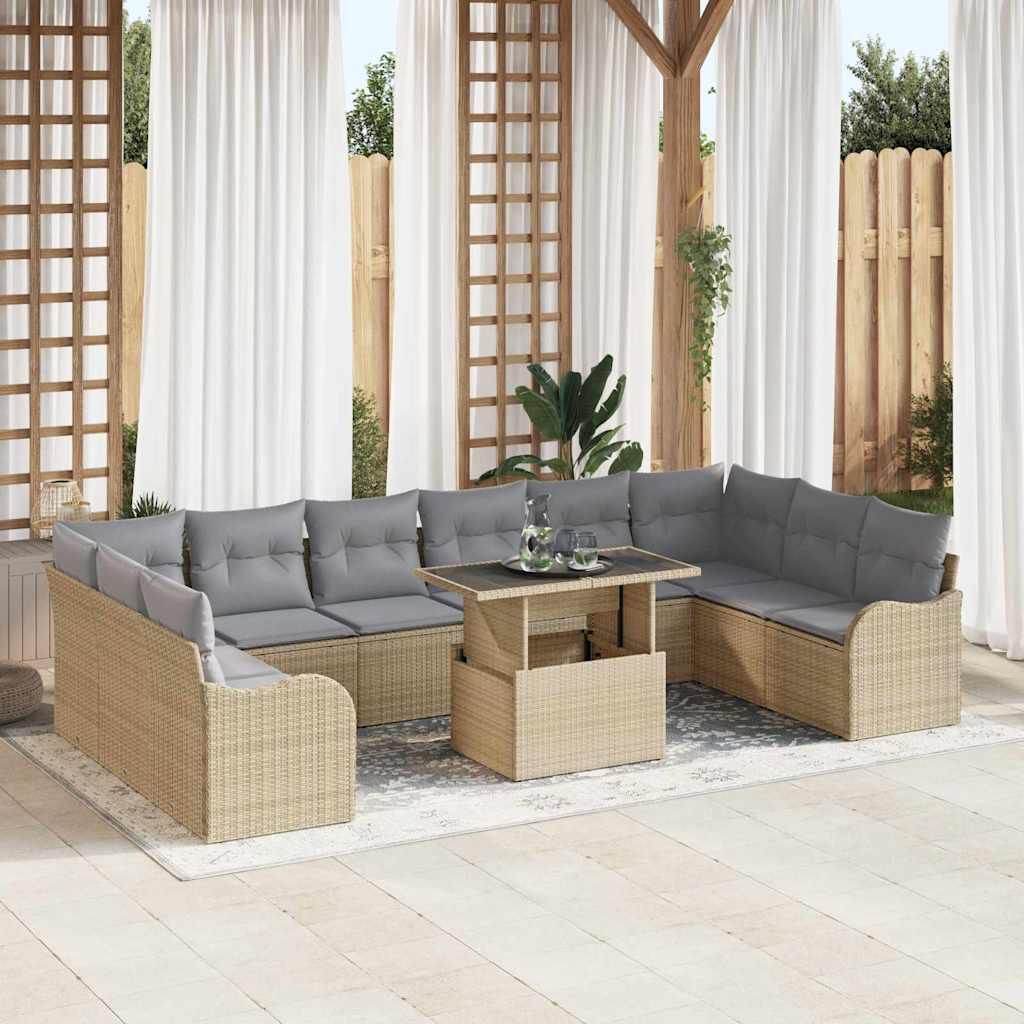 Set Divano da Giardino 11 pcs Beige Rattan in Polipropilene vidaXL
