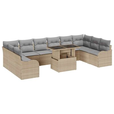 Set Divano da Giardino 11 pcs Beige Rattan in Polipropilene vidaXL