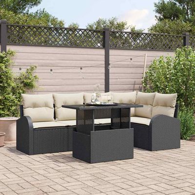 Set Divano da Giardino con cuscino 6 pcs Nero Poly Rattan vidaXL
