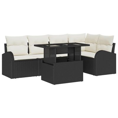 Set Divano da Giardino con cuscino 6 pcs Nero Poly Rattan vidaXL