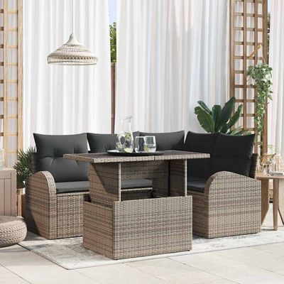 Set Divano da Giardino con cuscino 5 pcs Grigio Poly Rattan vidaXL