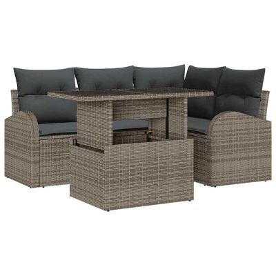 Set Divano da Giardino con cuscino 5 pcs Grigio Poly Rattan vidaXL