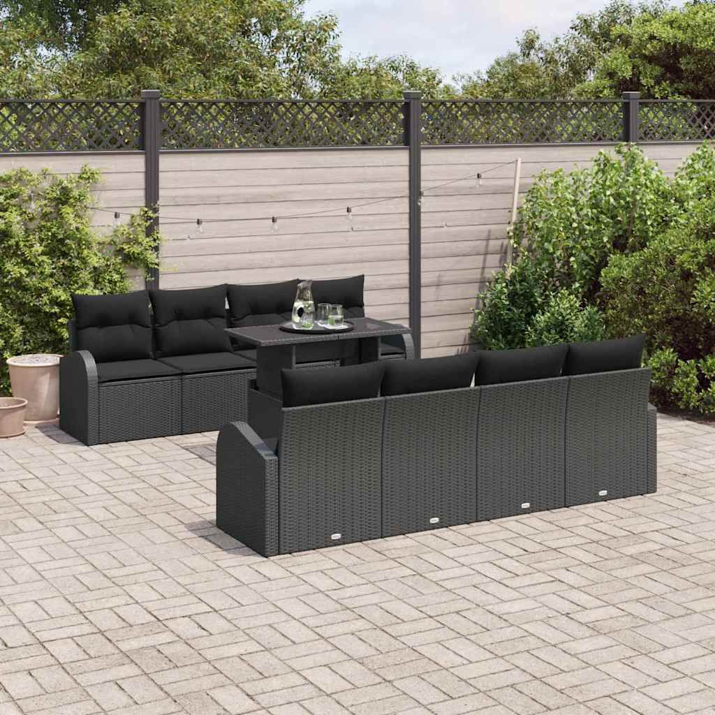 Set Divano da Giardino 9 pcs Nero Rattan in Polipropilene vidaXL