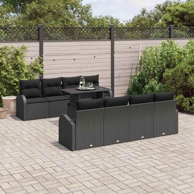 Set Divano da Giardino 9 pcs Nero Rattan in Polipropilene vidaXL