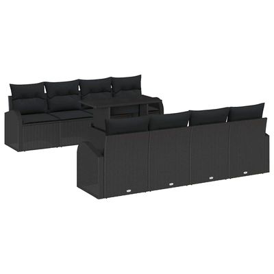 Set Divano da Giardino 9 pcs Nero Rattan in Polipropilene vidaXL